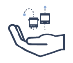 Offene Hand mit Bus und Zug sowie gestrichelter Routenlinie als Symbol für Job Ticket.