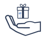 Offene Hand mit Geschenk und Palme als Symbol für Urlaubsgeld.