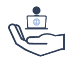 Eine offene Hand, darüber ein Laptop sowie eine angedeutete Person als Symbol für mobiles Arbeiten.