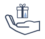 Offene Hand mit Geschenk und stilisiertem Weihnachtsbaum als Symbol für Weihnachtsgeld.